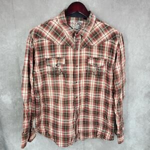 Ely Cattleman Western Shirt Mens 2XL Red Plaid Pearl Snap Cowboy Rodeo‎ Country